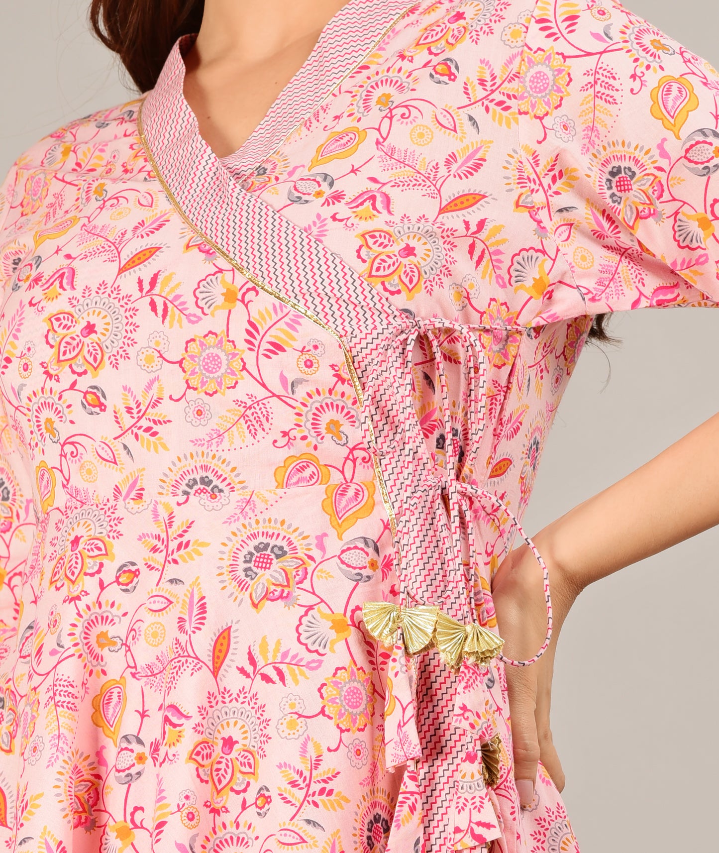 Jaipuri Cotton Printed Angrakha/Angarkha/Front-Open Kurti for Women