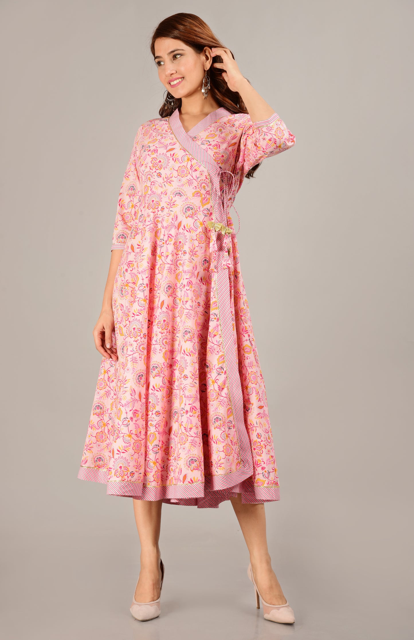 Jaipuri Cotton Printed Angrakha/Angarkha/Front-Open Kurti for Women