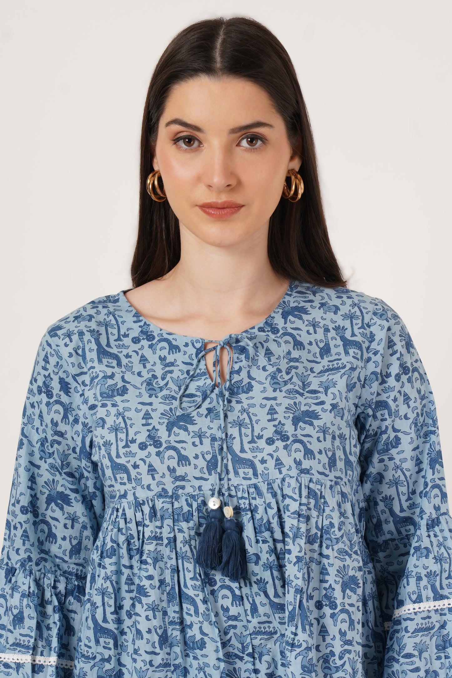 Women Floral Print Top, Navy and Blue