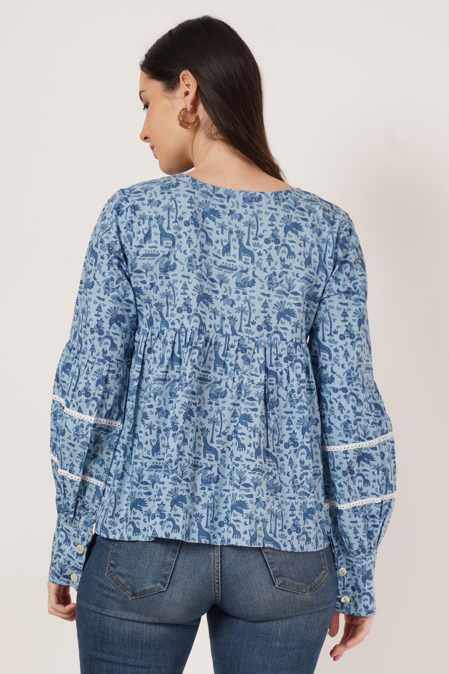 Women Floral Print Top, Navy and Blue