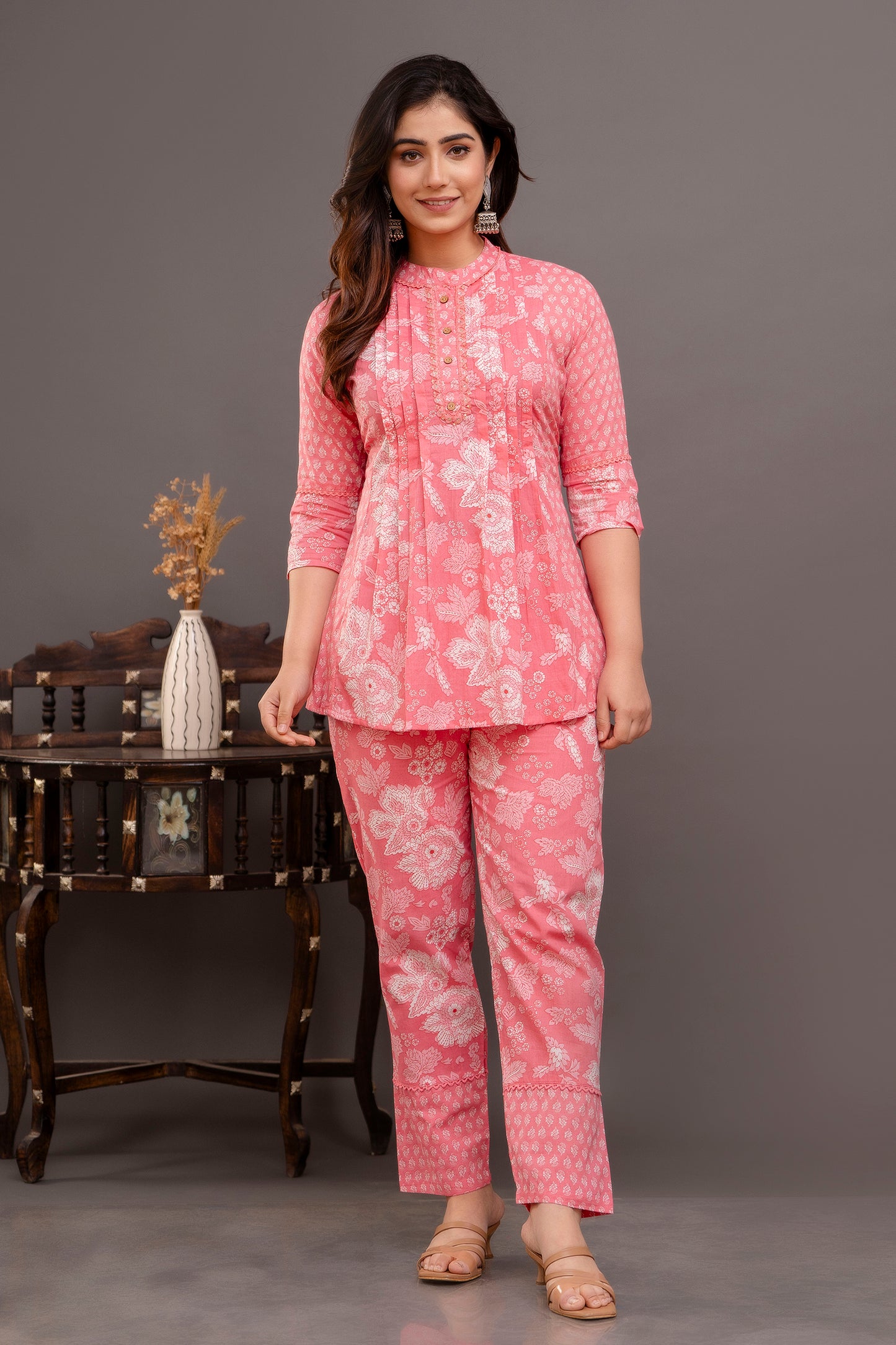 Women Coral Floral Printed Coord Set