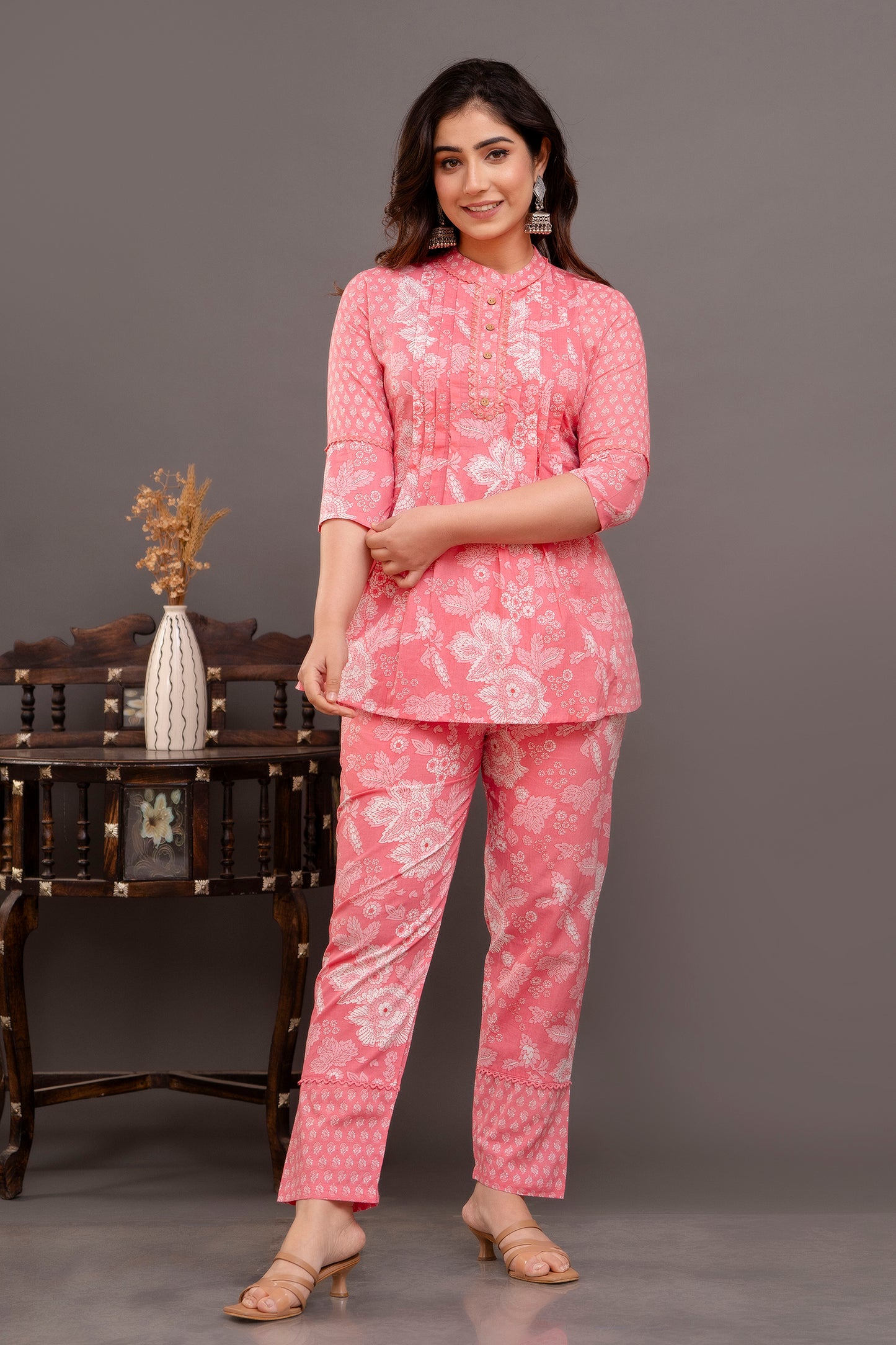Women Coral Floral Printed Coord Set