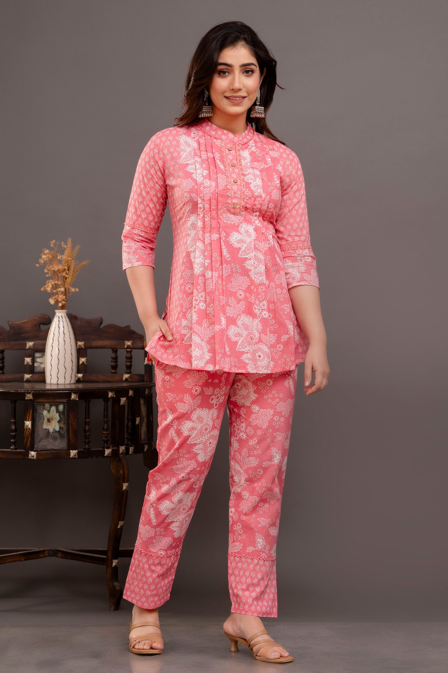 Women Coral Floral Printed Coord Set