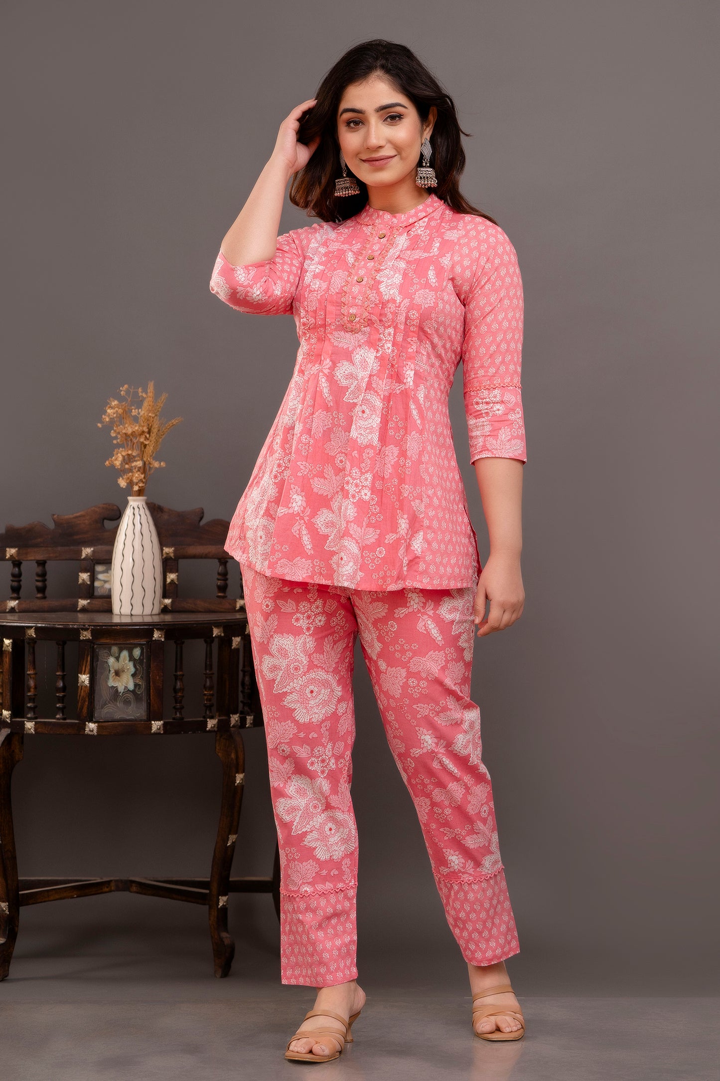 Women Coral Floral Printed Coord Set