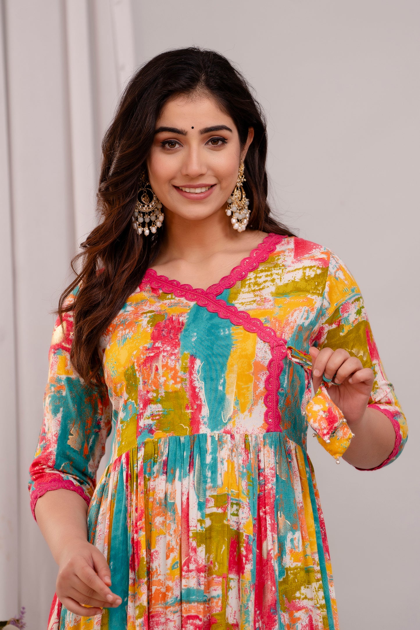 Flared Foil Printed Rayon Long Kurti
