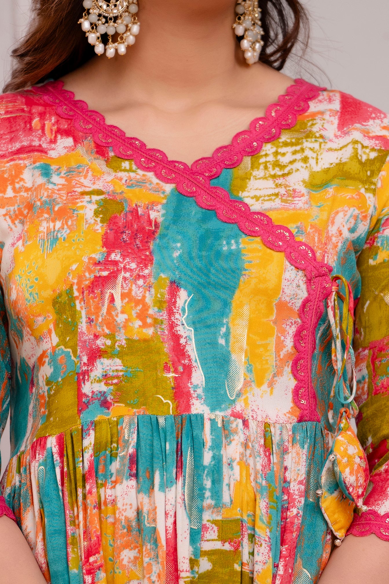 Flared Foil Printed Rayon Long Kurti