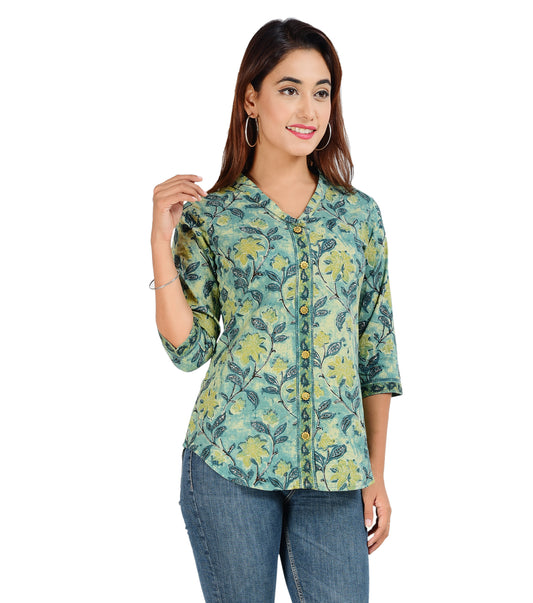 Jaipuri Cotton Floral Printed Shaded Shirt for Women