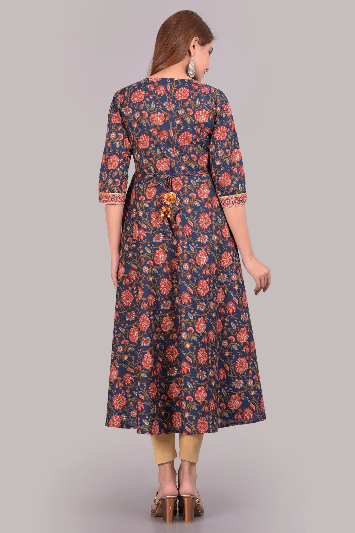 Floral Printed Round Neck Empire Cotton Anarkali Kurta