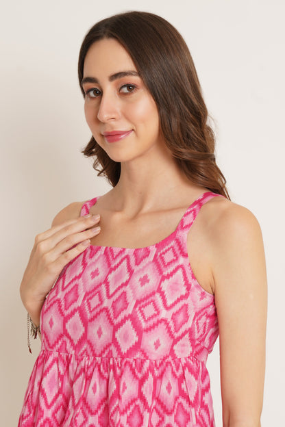 Geometric Printed Cotton Peplum Top