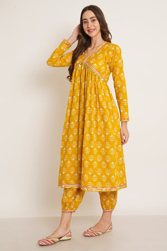 Jaipuri Cotton ALIA CUT Kurta and Afghani Salwar Set for Women (Alia Delight)