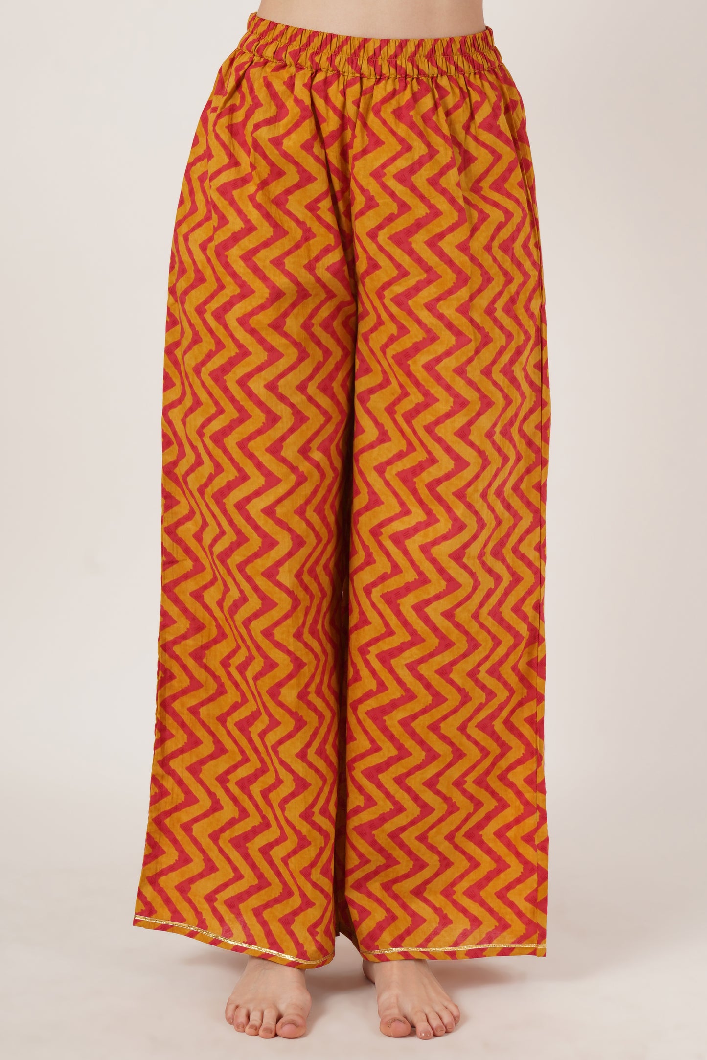 Women Mustard Yellow & Red Printed Kurta with Palazzos